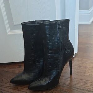 Next Black Croc-Pattern Heeled Boots